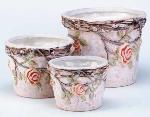Carved Roses Design Peach Color Ceramic Planter